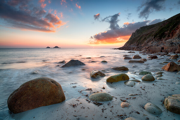 Sunset on a Cornish Beach Picture Board by Helen Hotson