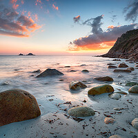 Buy canvas prints of Sunset on a Cornish Beach by Helen Hotson