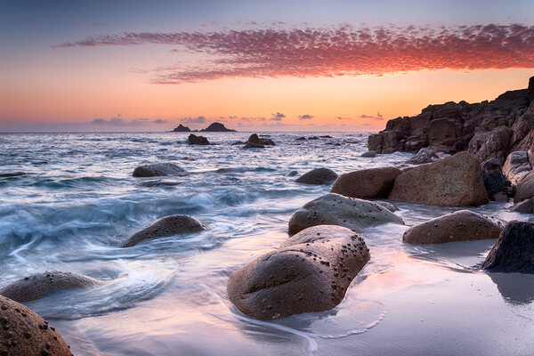 Sunset at Porth Nanven Cove in Cornwall Picture Board by Helen Hotson