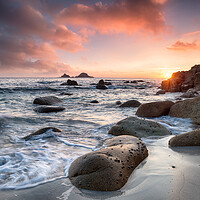 Buy canvas prints of Cornish Beach Sunset by Helen Hotson