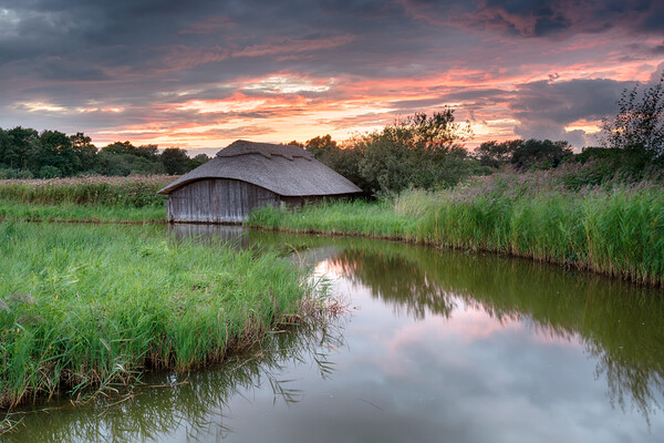 Sunset on the Norfolk Broads Picture Board by Helen Hotson