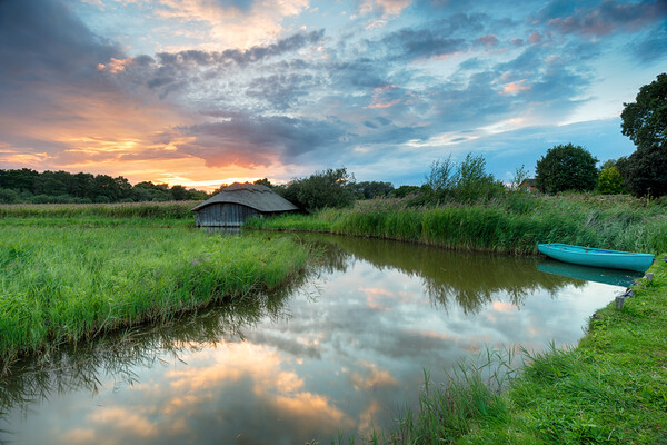 Beautiful Sunset on the Norfolk Broads Picture Board by Helen Hotson