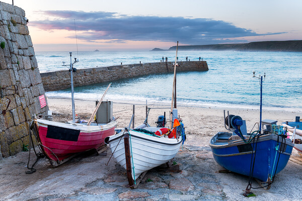 Fishing boats on the beach at Sennen Cove Picture Board by Helen Hotson
