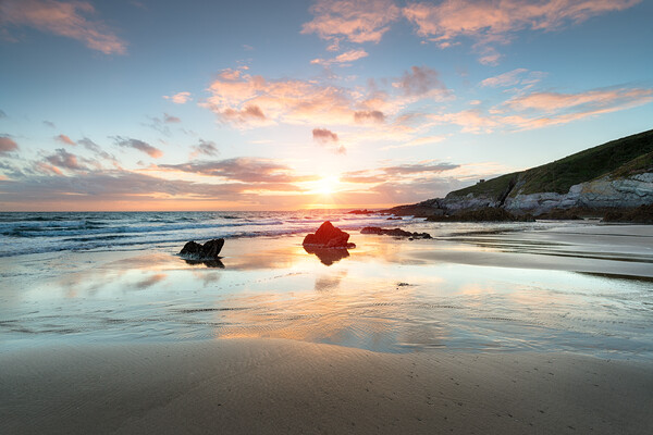 Sunset at Whitsand Bay in Cornwall Picture Board by Helen Hotson