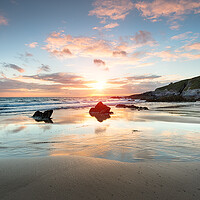 Buy canvas prints of Sunset at Whitsand Bay in Cornwall by Helen Hotson
