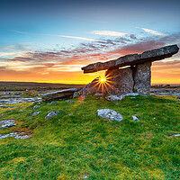Buy canvas prints of Sunset over Poulnabrone dolmen an ancient portal tomb in the Bur by Helen Hotson