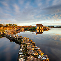 Buy canvas prints of Beautiful  fishing hut on a lake at Screebe by Helen Hotson