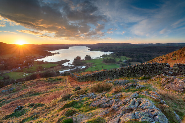 Sunrise over Windermere  Picture Board by Helen Hotson