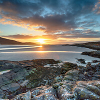 Buy canvas prints of Stunning sunset across the sands at low tide at Luskentyre  by Helen Hotson