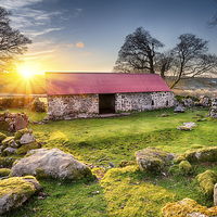 Buy canvas prints of Old Barn at Sunset by Helen Hotson