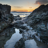 Buy canvas prints of Lusty Glaze Beach at Newquay in Cornwall by Helen Hotson