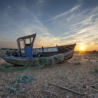 Buy canvas prints of  Fishing Boat at Sunset by Helen Hotson