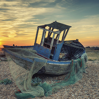 Buy canvas prints of Abandoned Fishing Boat wtih Nets by Helen Hotson