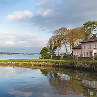 Buy canvas prints of Pink Cottage at Empacombe Quay by Helen Hotson