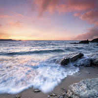 Buy canvas prints of Sunset at Little Fistral Beach by Helen Hotson