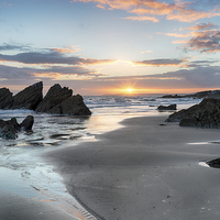 Buy canvas prints of Sunset over Whitsand Bay by Helen Hotson