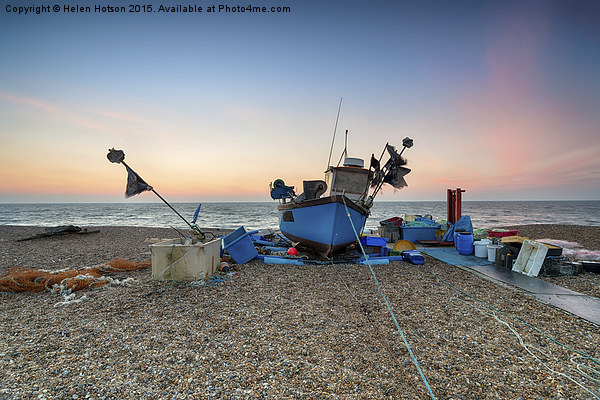 Beautiful Sunrise over a Fishing Boat Picture Board by Helen Hotson