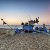 Buy canvas prints of Beautiful Sunrise over a Fishing Boat by Helen Hotson
