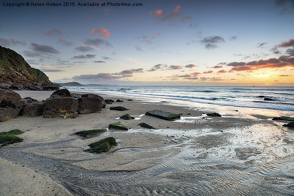 Sunrise at Pentewan on the Cornish Coast Picture Board by Helen Hotson