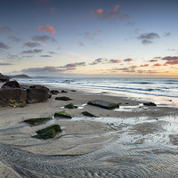 Buy canvas prints of Sunrise at Pentewan on the Cornish Coast by Helen Hotson