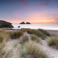 Buy canvas prints of Sunset over Sand Dunes on the Cornwall Coastline by Helen Hotson