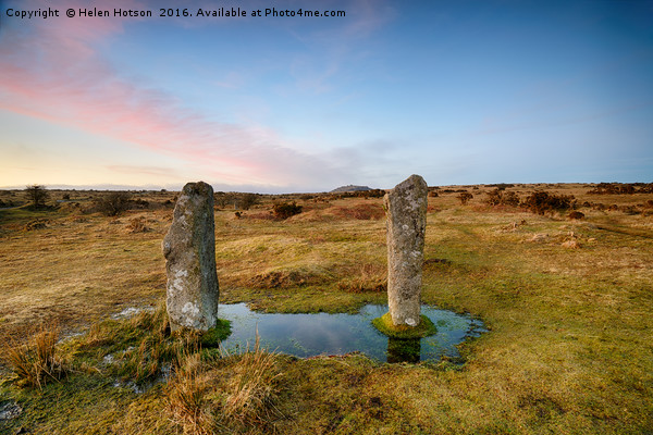 The Pipers Standing Stones on Bodmin Moor in Cornw Picture Board by Helen Hotson