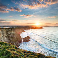 Buy canvas prints of Beautiful Sunset over Porth in Newquay by Helen Hotson