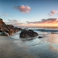 Buy canvas prints of Stunning Sunrise at Pentewan in Cornwall by Helen Hotson