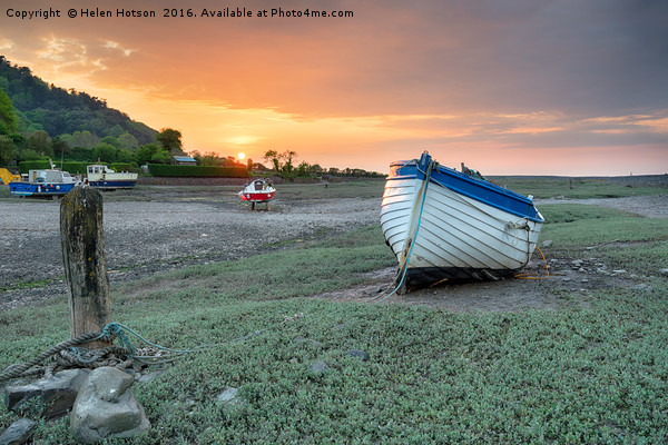 An Old Boat at Sunset on Porlock Weir Picture Board by Helen Hotson