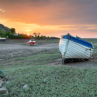 Buy canvas prints of An Old Boat at Sunset on Porlock Weir by Helen Hotson