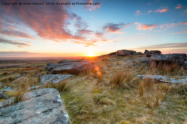 Stunning sunset over slabs of granite rocks at the Picture Board by Helen Hotson