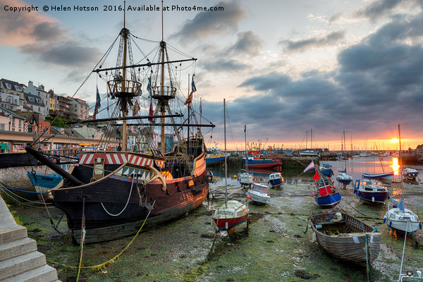 Sunrise at Brixham Picture Board by Helen Hotson