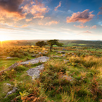 Buy canvas prints of Sunset at Combestone Tor by Helen Hotson