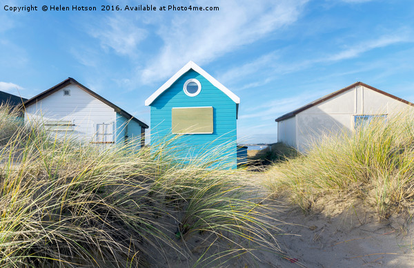 Blue & White Beach Huts Picture Board by Helen Hotson