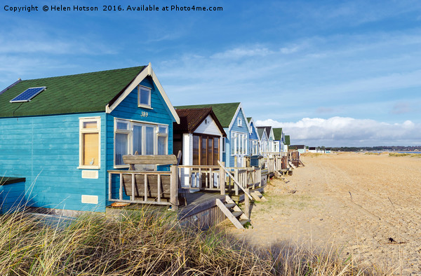 Vibrant Luxury Beach Huts at Mudeford Spit Picture Board by Helen Hotson