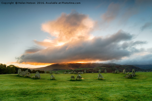 Dramatic Sunrise over Castlerigg Stone Circle Picture Board by Helen Hotson