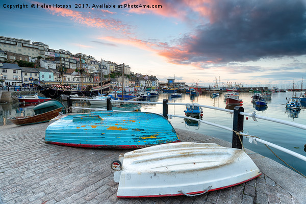 Sunset over Brixham Harbour Picture Board by Helen Hotson