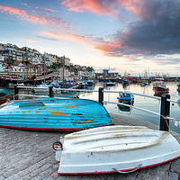 Buy canvas prints of Sunset over Brixham Harbour by Helen Hotson