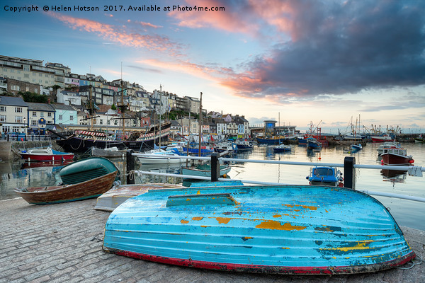 Sunset at Brixham Picture Board by Helen Hotson