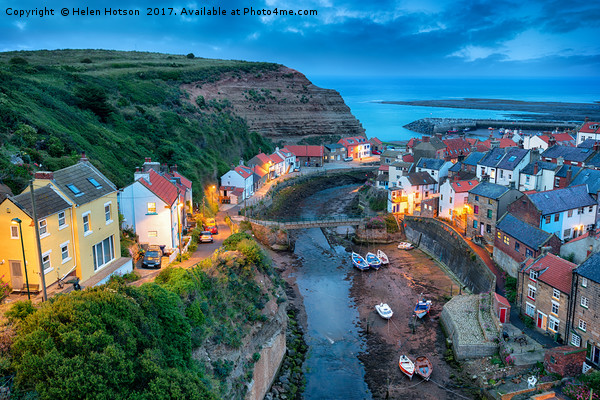 Nightfall over Staithes Picture Board by Helen Hotson