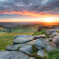 Buy canvas prints of Beautiful Sunset over Higger Tor by Helen Hotson