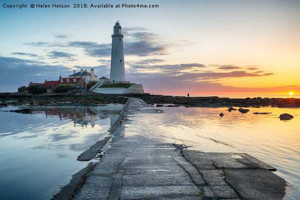 Stunning Sunrise over St Mary's Lighthouse Picture Board by Helen Hotson
