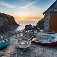 Buy canvas prints of Sunrise at Church Cove in Cornwall by Helen Hotson