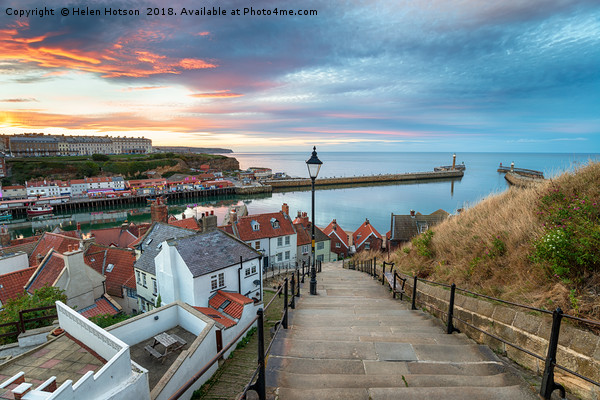 Sunset over Whitby Harbour Picture Board by Helen Hotson