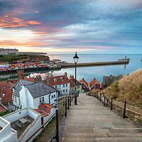 Buy canvas prints of Sunset over Whitby Harbour by Helen Hotson