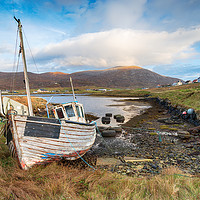 Buy canvas prints of Fishing Boat at Leverburgh by Helen Hotson