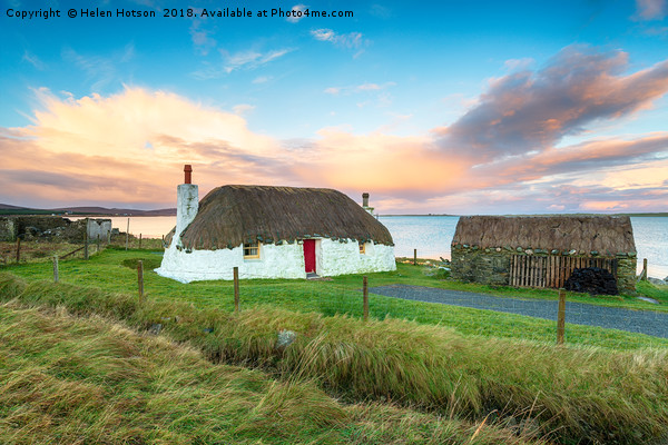 Thatched Cottage on Uist in Scotland Picture Board by Helen Hotson