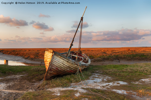 Fishing Boat at Thornham in Norfolk Picture Board by Helen Hotson