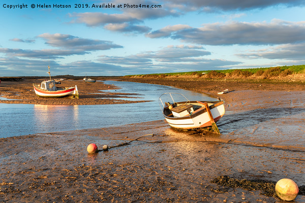 Boats on the river estuary at Burnham Overy Staith Picture Board by Helen Hotson