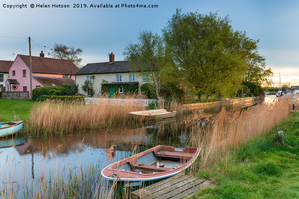 Boats and cottages on the river at West Somerton Picture Board by Helen Hotson